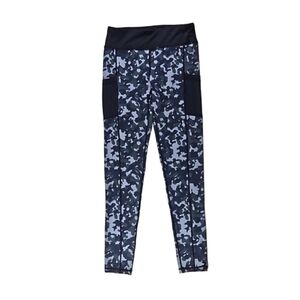 Electric Yoga Camo Print Cargo Workout Leggings Pants, Black Gray, Size M